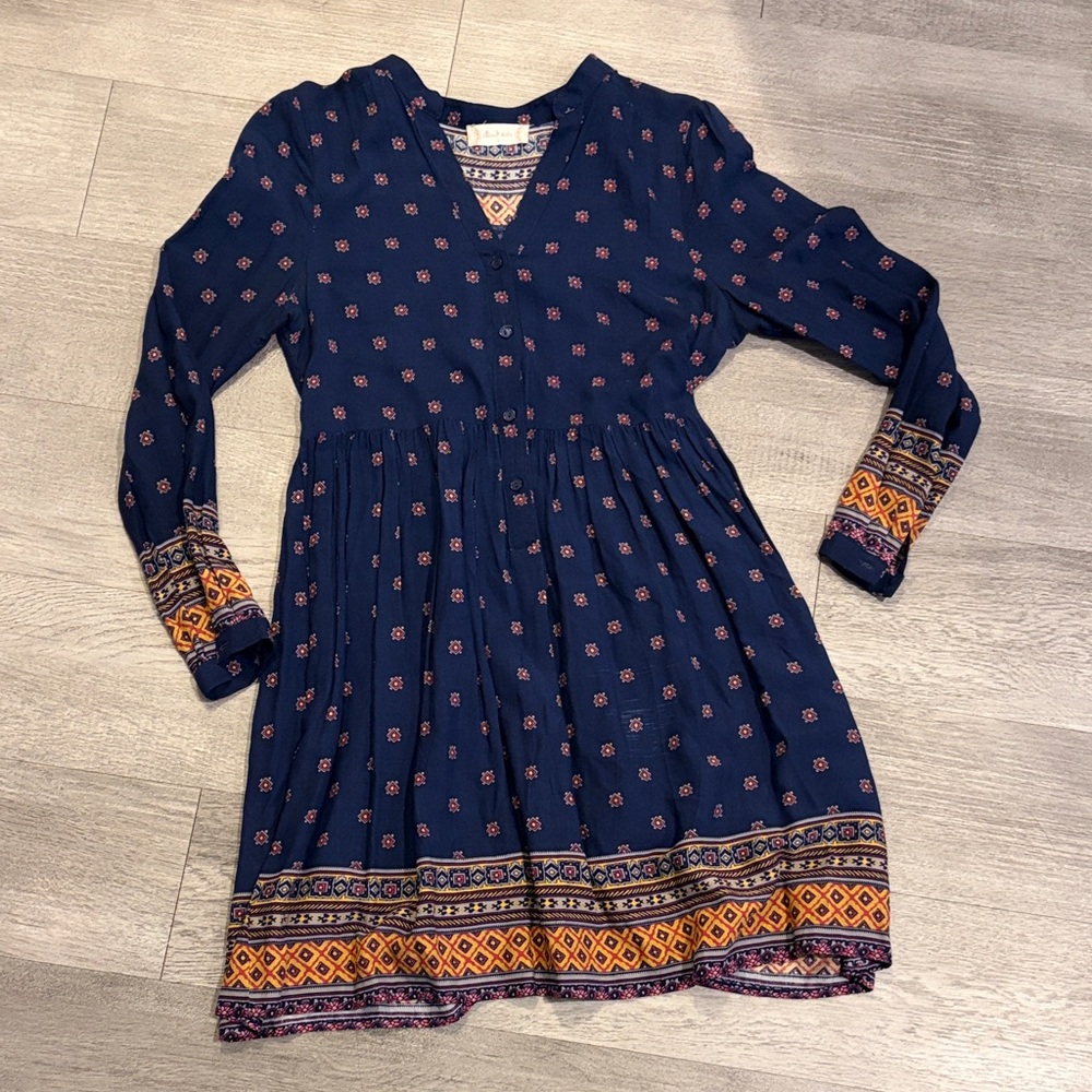 SOLD | Altar'd State Navy and Orange Patterned Dress